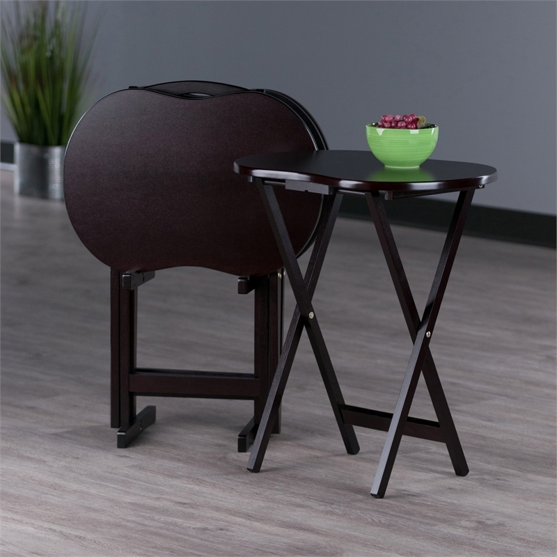 Pemberly Row 5-Piece Transitional Solid Wood TV Table Set in Espresso