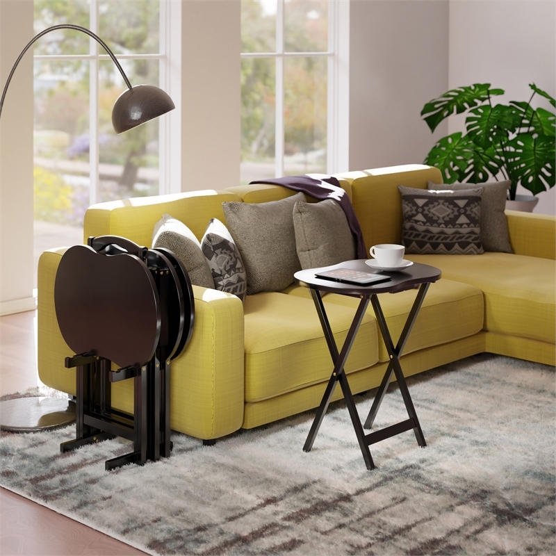 Pemberly Row 5-Piece Transitional Solid Wood TV Table Set in Espresso