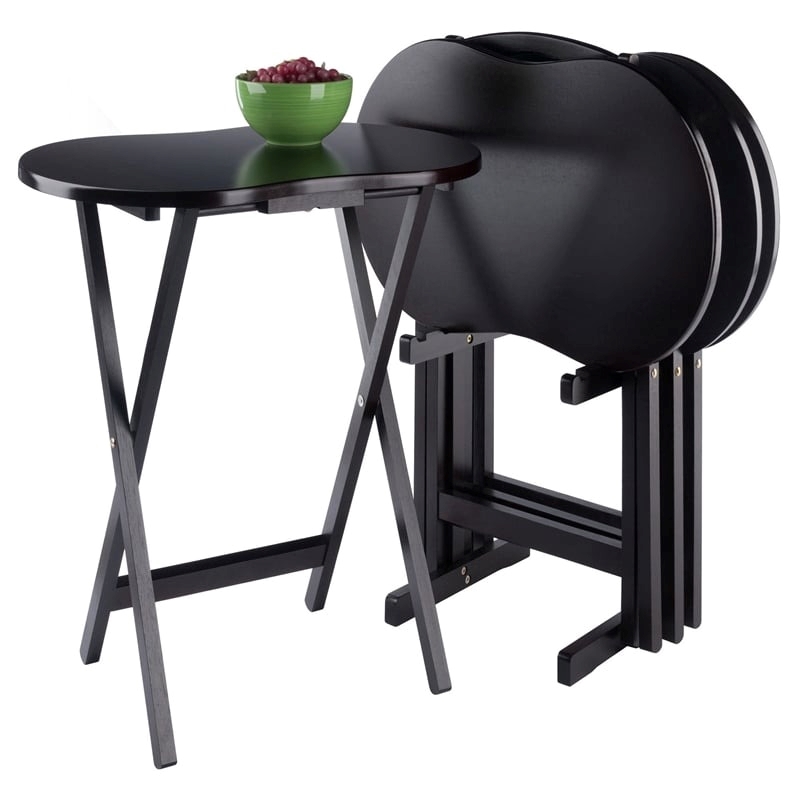 Pemberly Row 5-Piece Transitional Solid Wood TV Table Set in Espresso