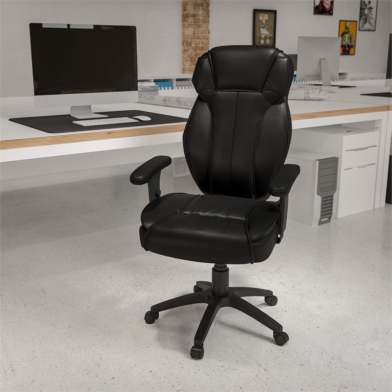 Pemberly Row Faux Leather High Back Executive Office Chair in Black