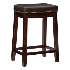 Pemberly Row 26&quot Transitional Wood/Faux Leather Counter Stool in Dark Brown