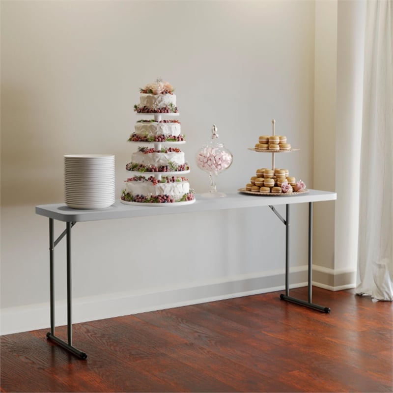 Pemberly Row Granite Plastic Folding Training Table in White