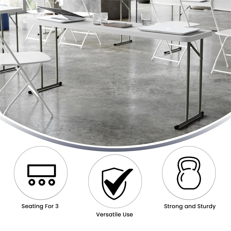 Pemberly Row Granite Plastic Folding Training Table in White