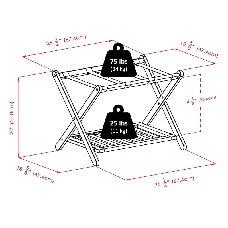 Pemberley Row Solid Wood Dark Espresso Luggage Rack Foldable 26.54