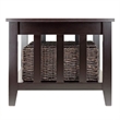 Pemberly Row Solid Wood Coffee Table w/ 3 Foldable Baskets in Espresso/Chocolate