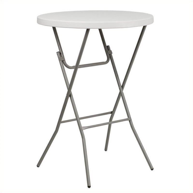 Pemberly Row Round Bar Height Plastic Folding Table in White