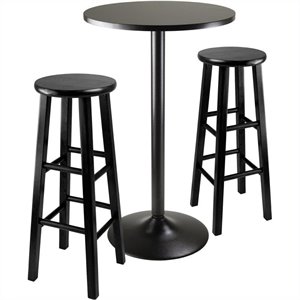 Pemberly Row 3-Piece Transitional Solid Wood/Metal Pub Set in Black