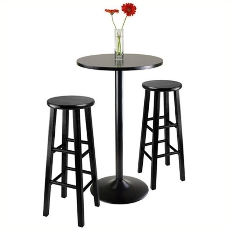 Pemberly Row 3-Piece Transitional Solid Wood/Metal Pub Set in Black