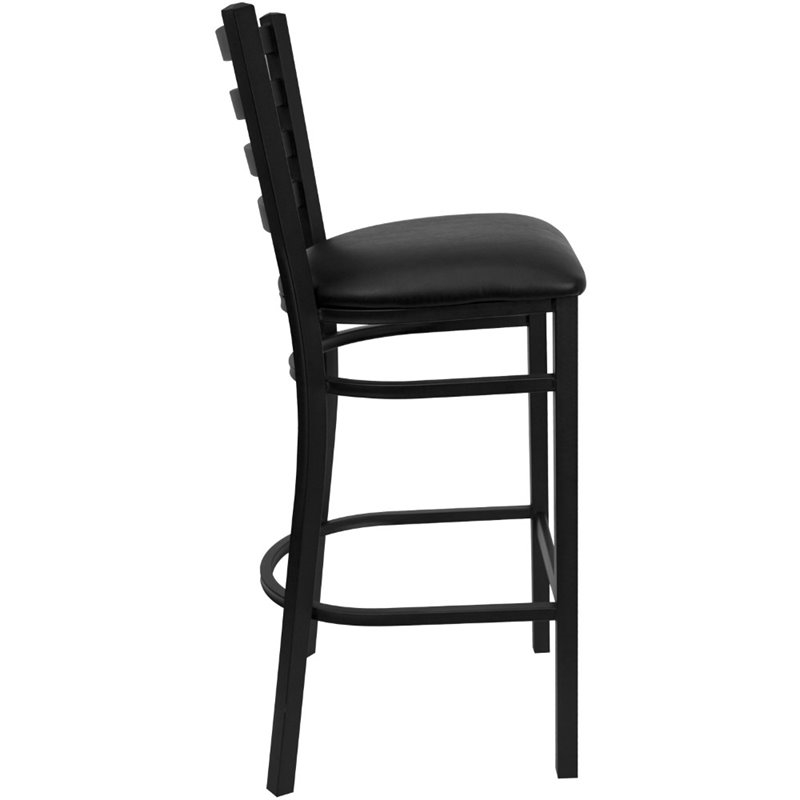 Pemberly Row Metal Bar Stool Chair in Black With Semi-circle Seat & Footrest
