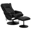 Pemberly Row Massaging Black Recliner and Ottoman with Wrapped Base
