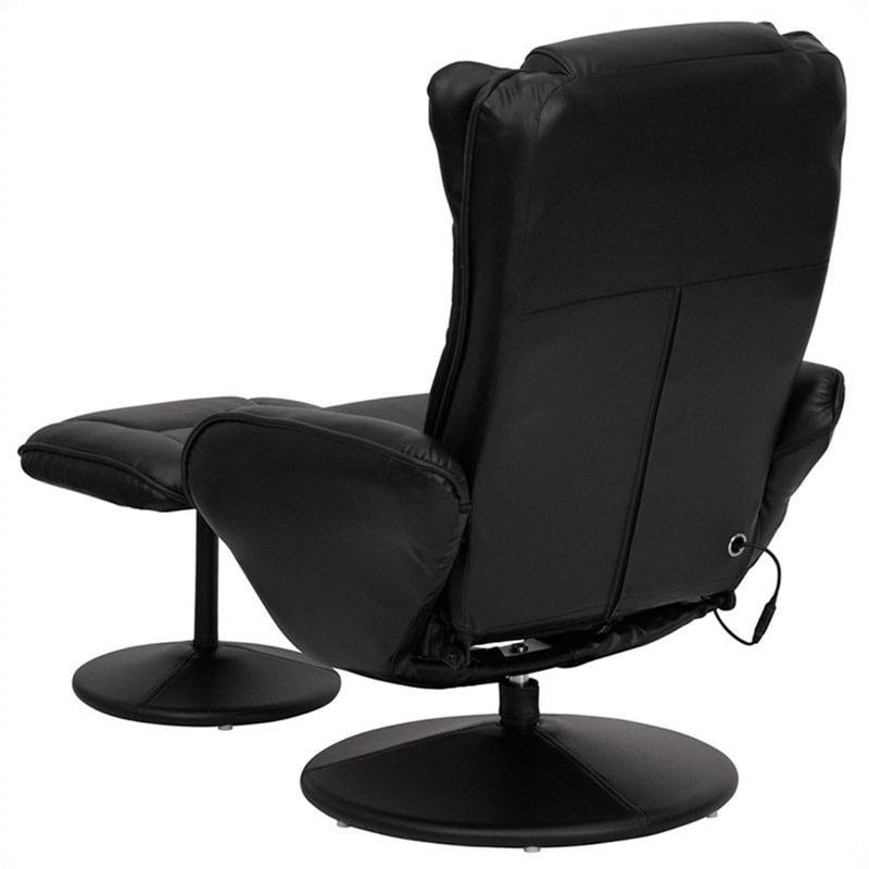 Pemberly Row Massaging Black Recliner and Ottoman with Wrapped Base