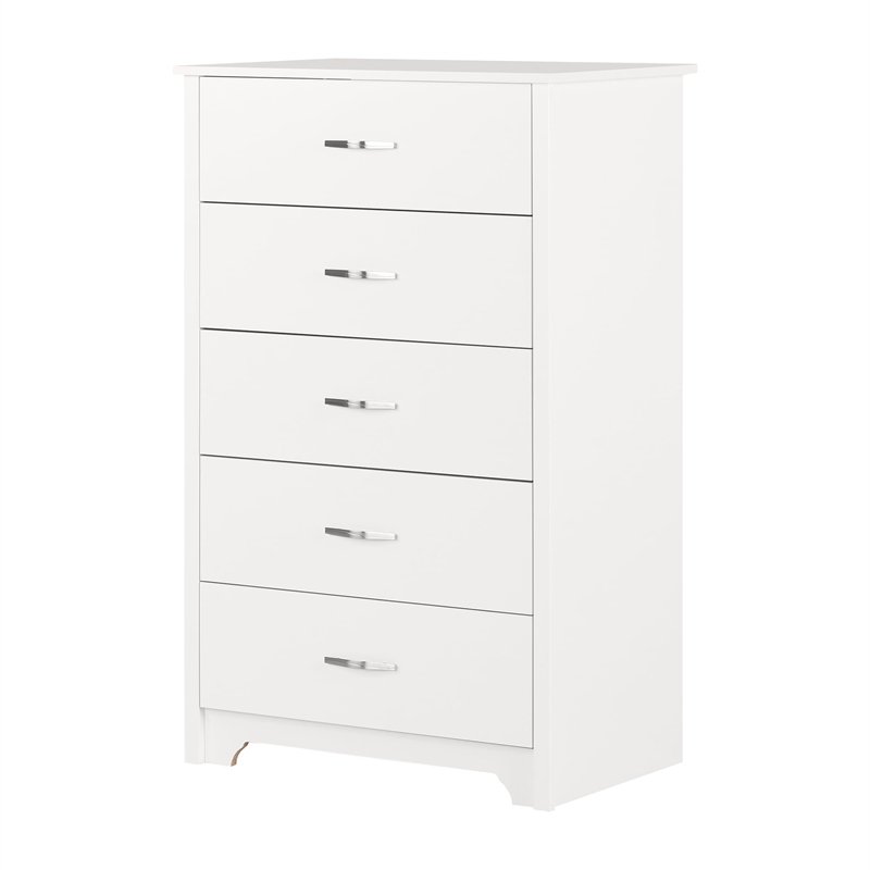 Pemberly Row Transitional 5 Drawers Wood Chest in Pure White
