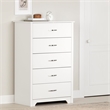 Pemberly Row Transitional 5 Drawers Wood Chest in Pure White
