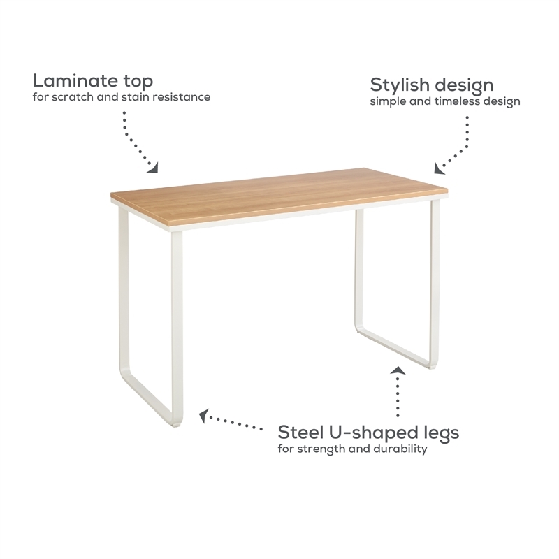 Pemberly Row Mid-Century Metal Workstation with U-Shaped Legs in Maple