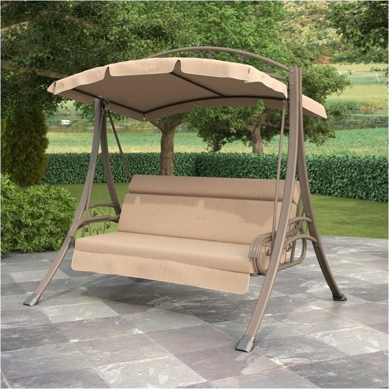 Pemberly Row Patio Swing with Arched Canopy in Beige | Cymax Business