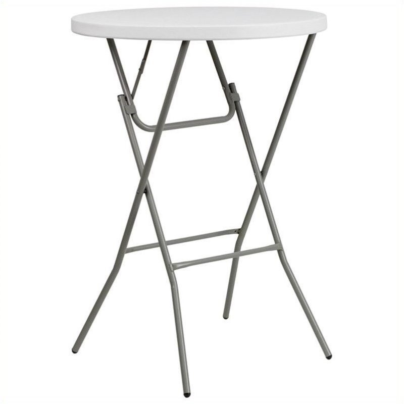 Pemberly Row Round Granite Bar Height Folding Table in White