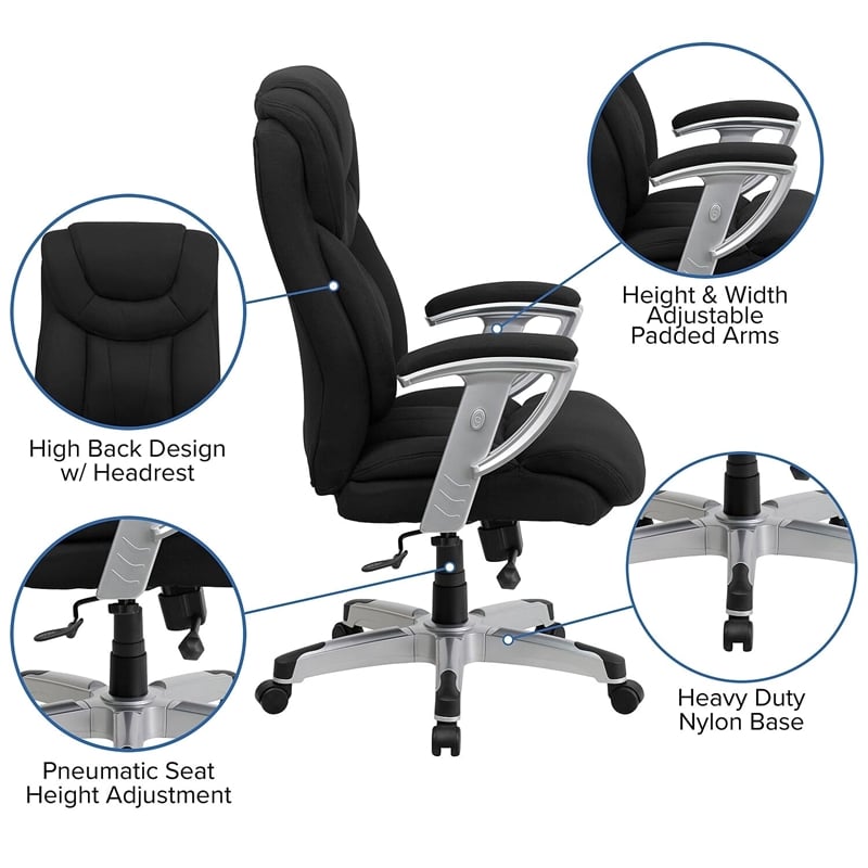 Pemberly Row Contemporary Fabric Tall Office Chair with Arms in Black
