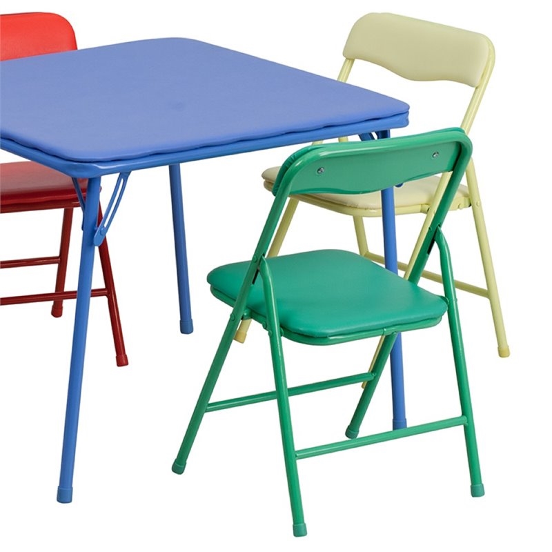 Pemberly Row 5-Piece Metal Kids Folding Table and Chair Set in Multi-Color