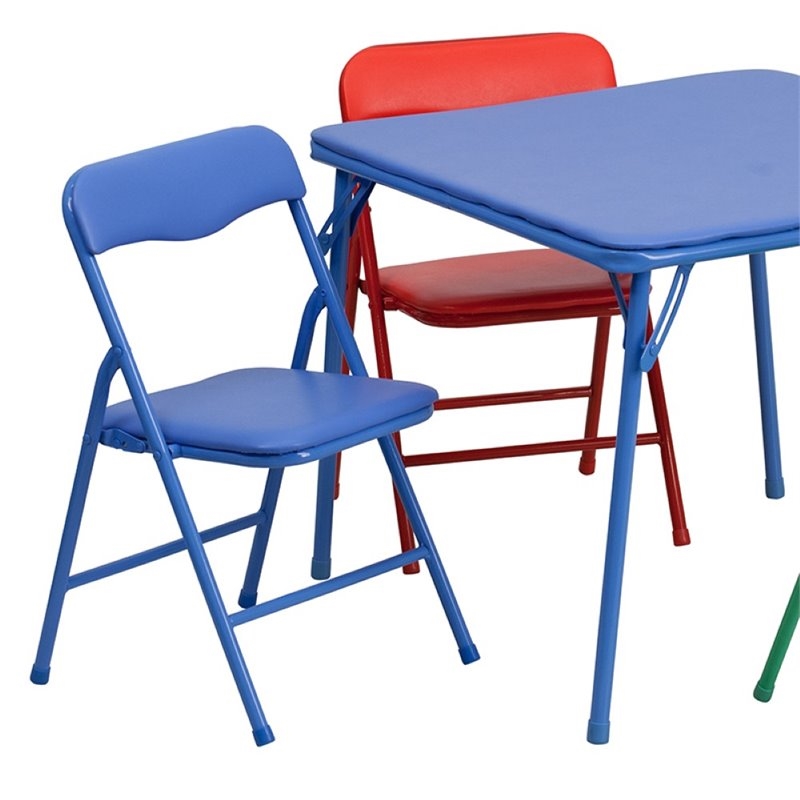 Pemberly Row 5-Piece Metal Kids Folding Table and Chair Set in Multi-Color