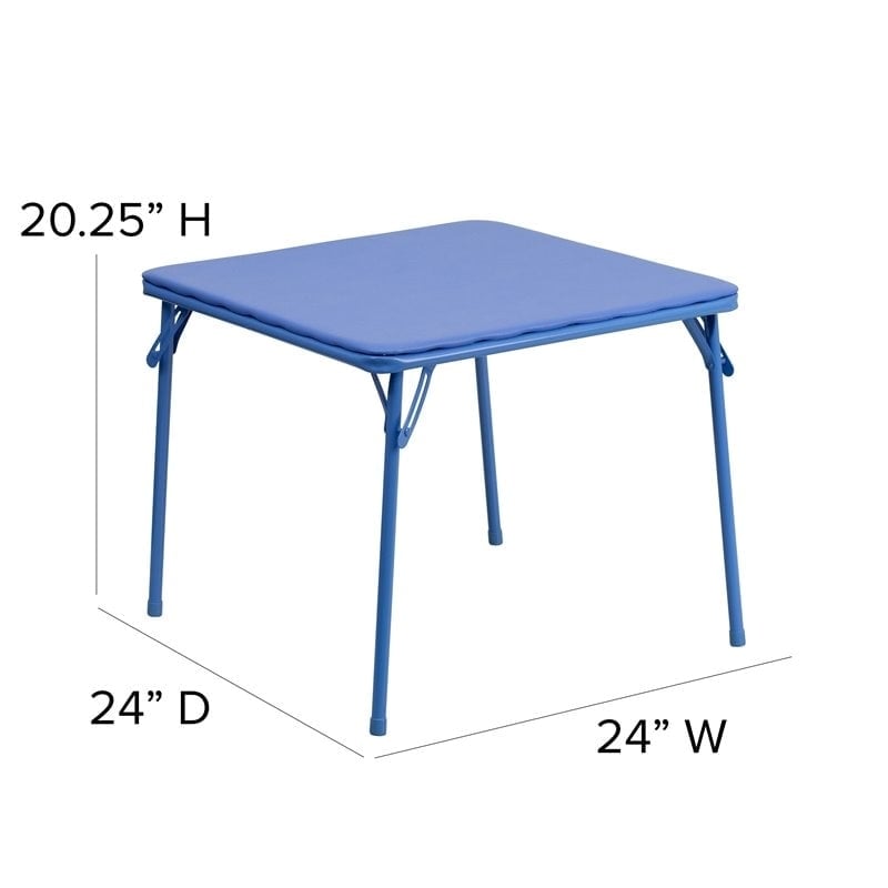 Pemberly Row Metal/Steel and Vinyl Kids Folding Table in Blue