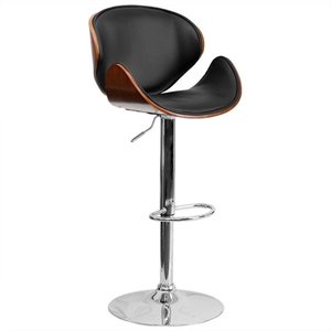 Pemberly Row Adjustable Bar Stool with Curved Seat in Walnut