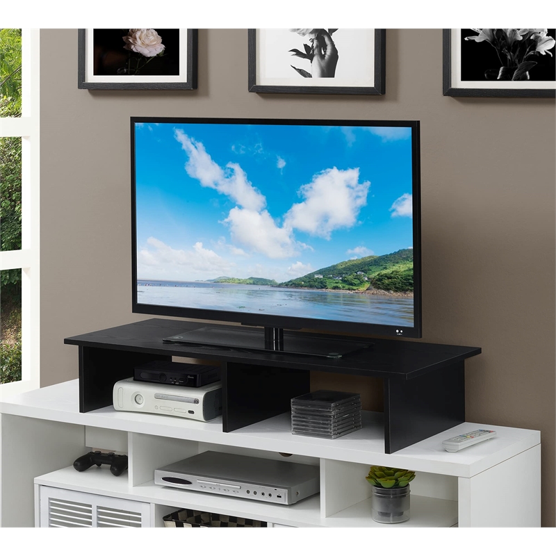 Pemberly Row Contemporary Large Monitor Riser in Black Wood Finish