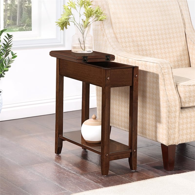 Pemberly Row Contemporary Wood Flip Top End Table in Espresso
