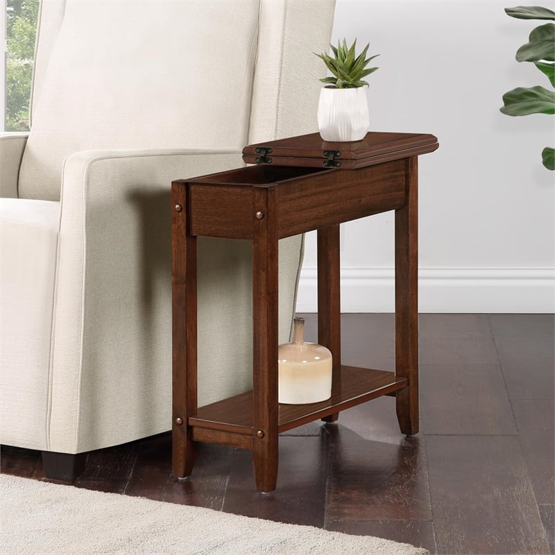 Pemberly Row Contemporary Wood Flip Top End Table in Espresso