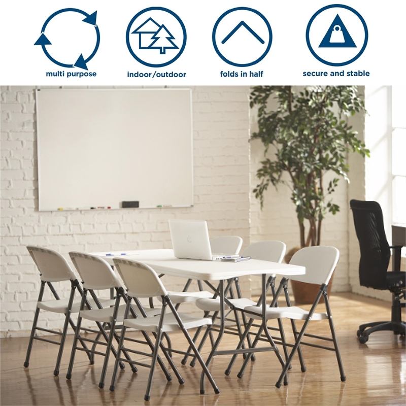Pemberly Row 6' Metal Center Folding Table in White Finish