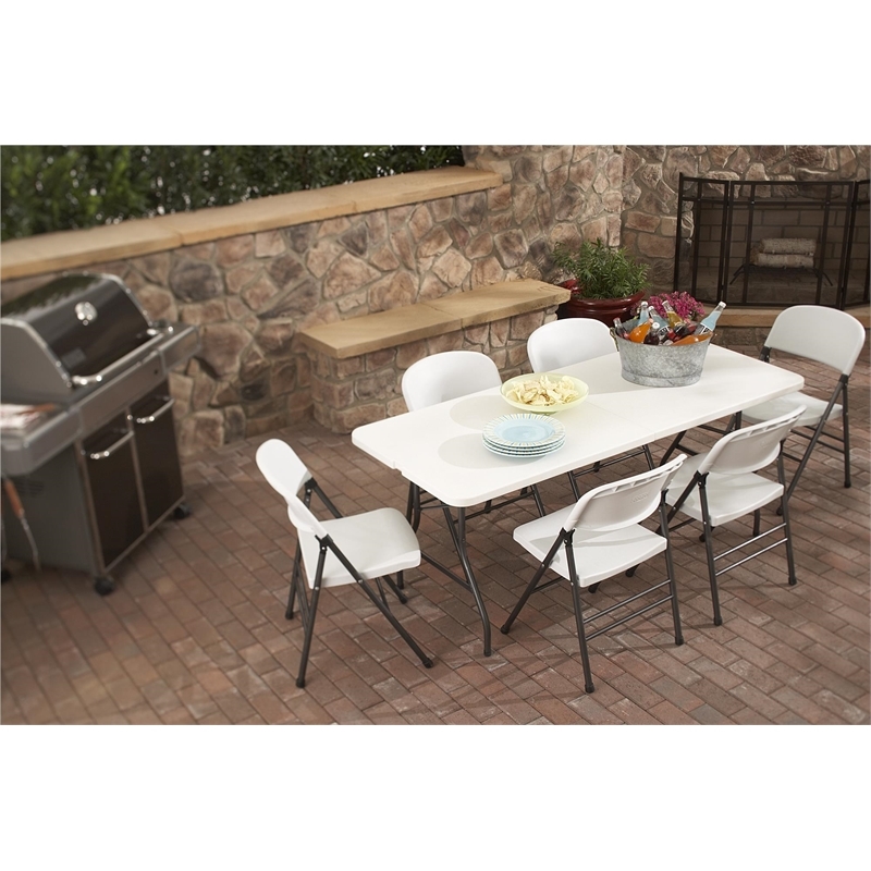 Pemberly Row 6' Metal Center Folding Table in White Finish