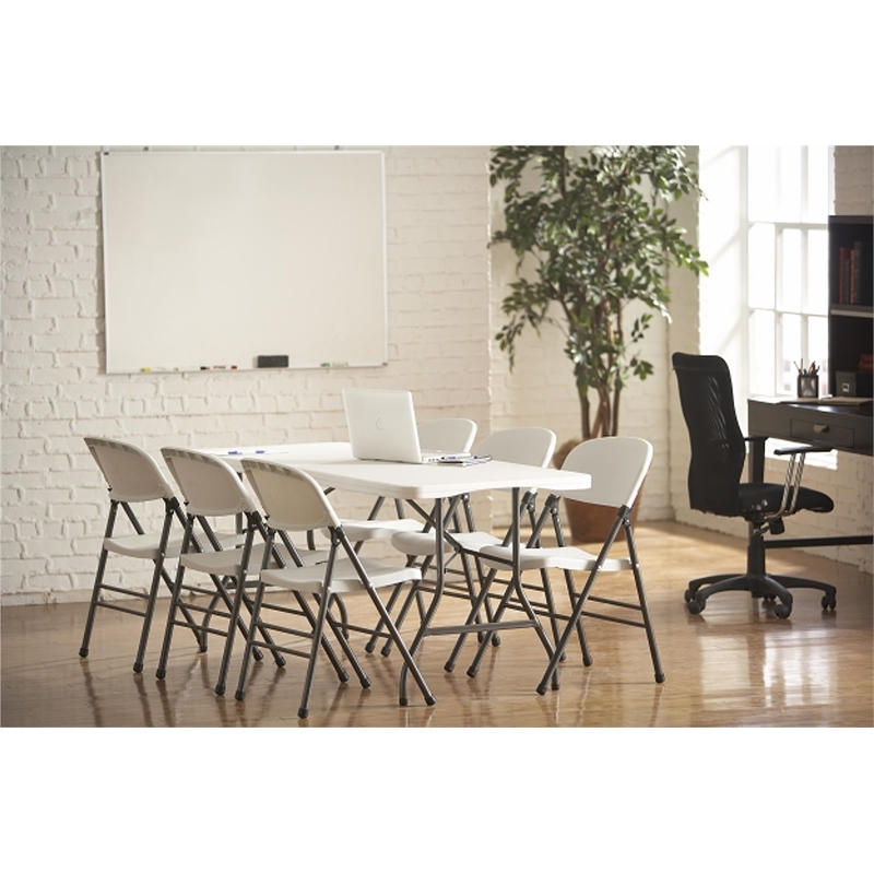 Pemberly Row 6' Metal Center Folding Table in White Finish