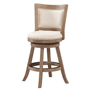 Pemberly Row 25.5&quot Contemporary Wood & Linen Counter Stool in Ivory/Driftwood