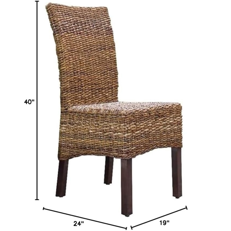 Pemberly Row Coastal Wicker / Rattan Dining Chair in Brown (Set of 2)
