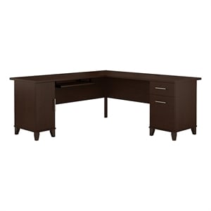 Pemberly Row 71&quot Transitional Wood L-Shaped Desk in Mocha Cherry
