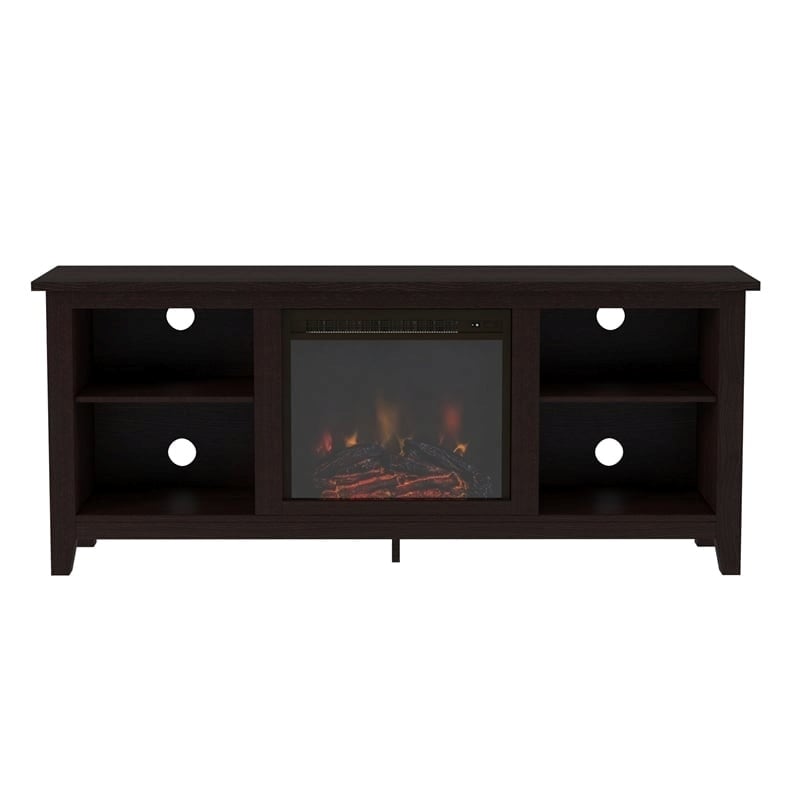 Pemberly Row Modern Wood TV Stand with Fireplace for TVs up to 58