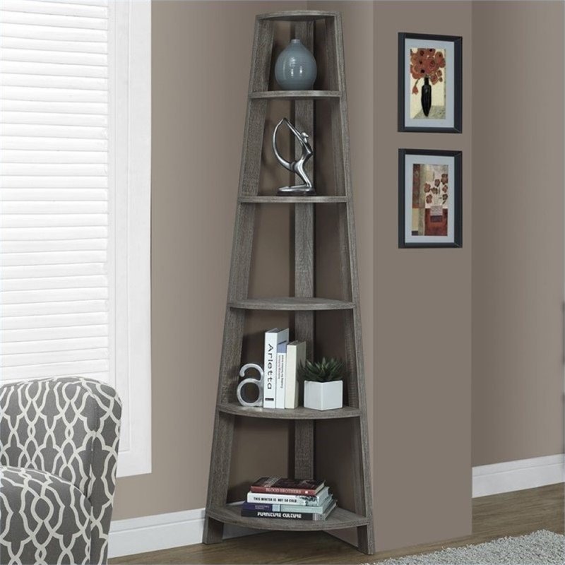 Pemberly Row 5 Shelf Corner  Bookcase in Dark Taupe
