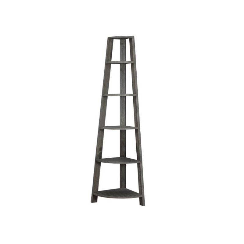 Pemberly Row 5 Shelf Corner  Bookcase in Dark Taupe