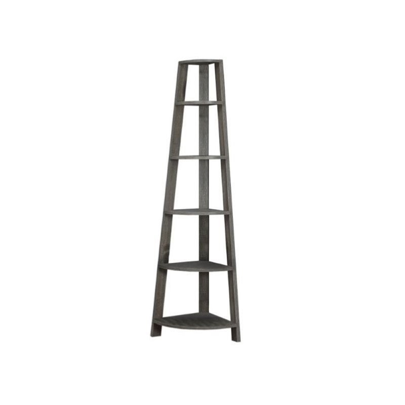 Pemberly Row 5 Shelf Corner  Bookcase in Dark Taupe