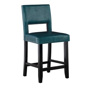 Pemberly Row 24&quot Faux Leather & Wood Counter Stool in Agean Blue/Black