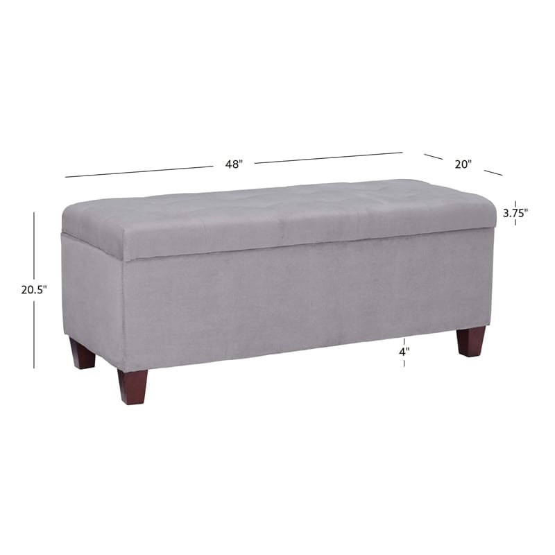 Pemberly Row Transitional Microfiber Shoe Storage Ottoman in Gray