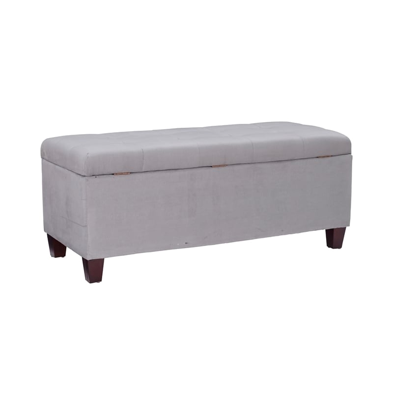 Pemberly Row Transitional Microfiber Shoe Storage Ottoman in Gray