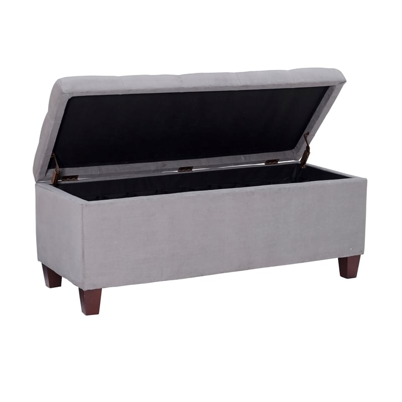 Pemberly Row Transitional Microfiber Shoe Storage Ottoman in Gray
