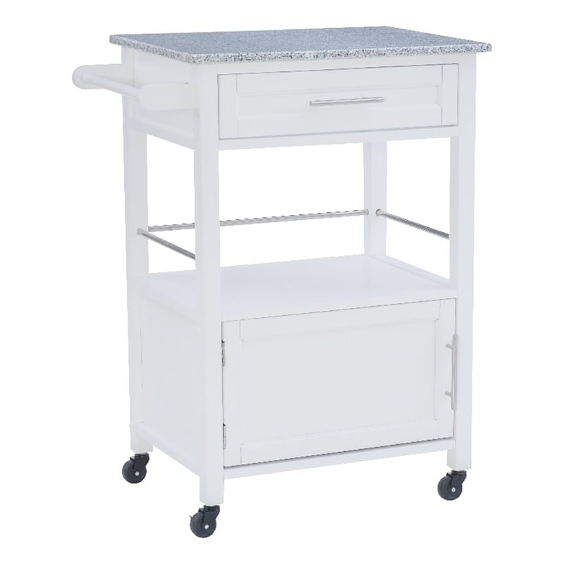 Pemberly Row Transitional Wood/Granite Top Kitchen Cart in Bright White