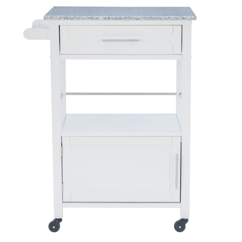 Pemberly Row Transitional Wood/Granite Top Kitchen Cart in Bright White