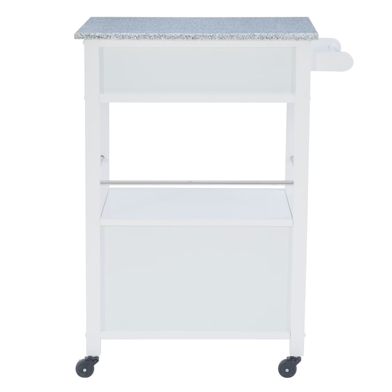 Pemberly Row Transitional Wood/Granite Top Kitchen Cart in Bright White