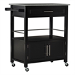 Pemberly Row Transitional Wood/Granite Top Kitchen Cart in Black