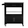 Pemberly Row Transitional Wood/Granite Top Kitchen Cart in Black
