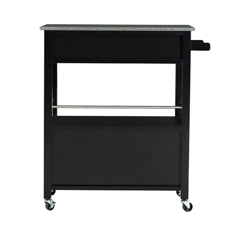 Pemberly Row Transitional Wood/Granite Top Kitchen Cart in Black