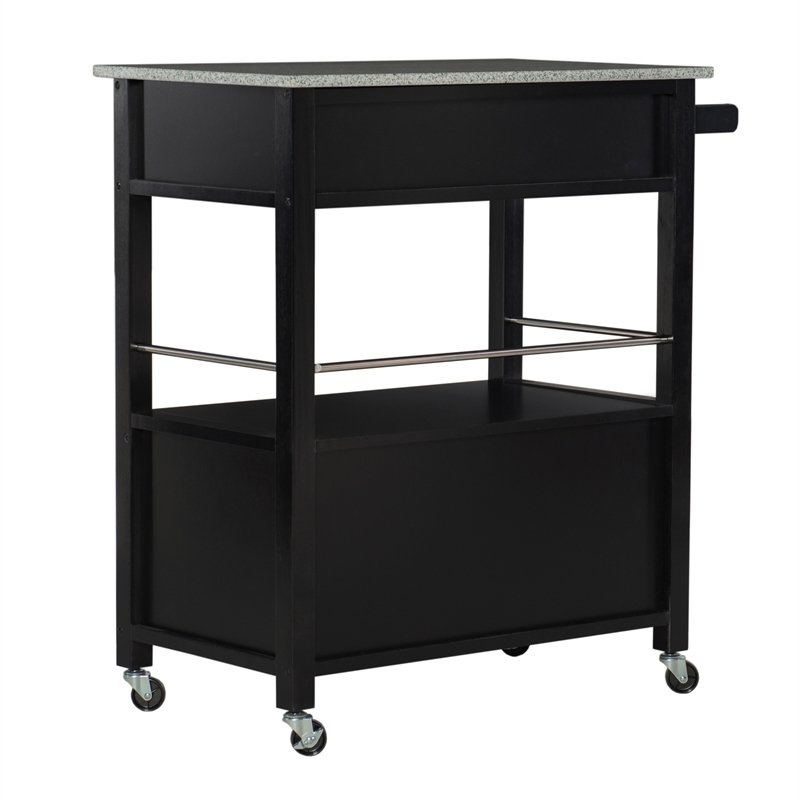Pemberly Row Transitional Wood/Granite Top Kitchen Cart in Black