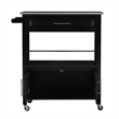 Pemberly Row Transitional Wood/Granite Top Kitchen Cart in Black
